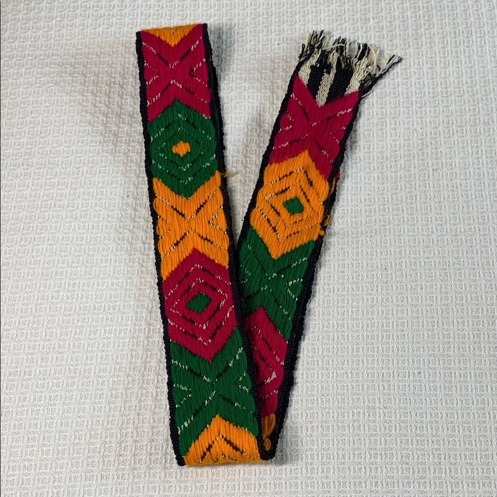 Woven yarn sash belt yellow pink green and black